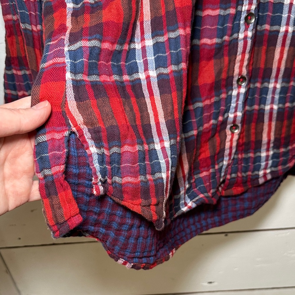 Free People Magical Ebroidered Button Down Red and Blue Plaid Shirt - Picture 5 of 13